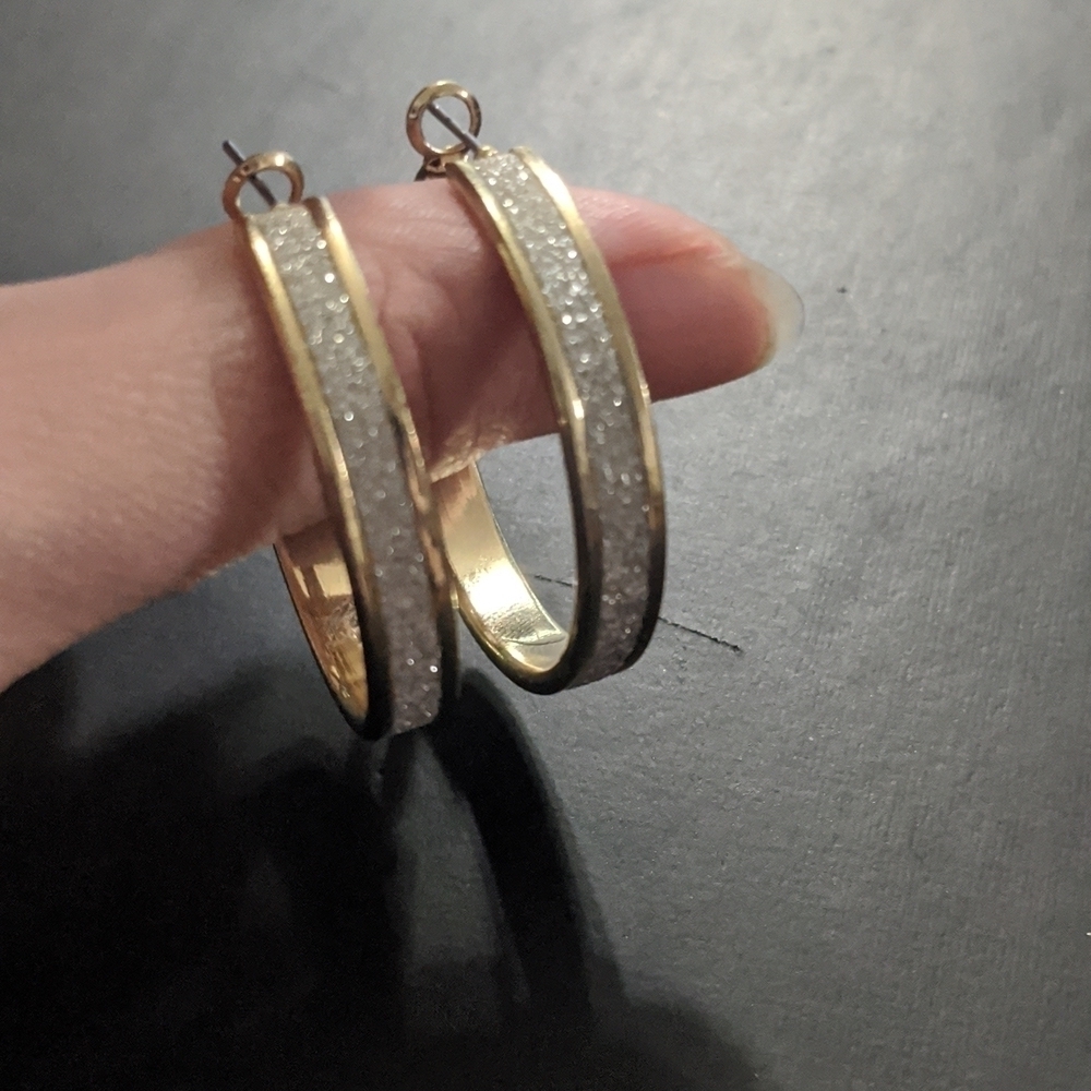 Gold Tone And Silver Sparkle Hoop Statement Earrings